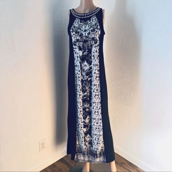 Style&Co Black & White Studded Neckline Maxi Dress MEDIUM - Picture 3 of 13